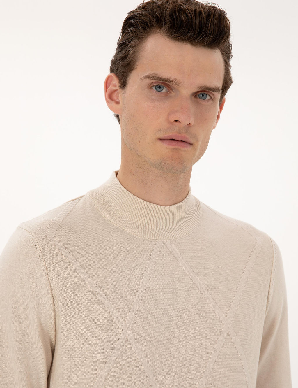 Krem Slim Fit Yar_m Bal_k__ Yaka Triko Kazak - Pierre cardin фото 2