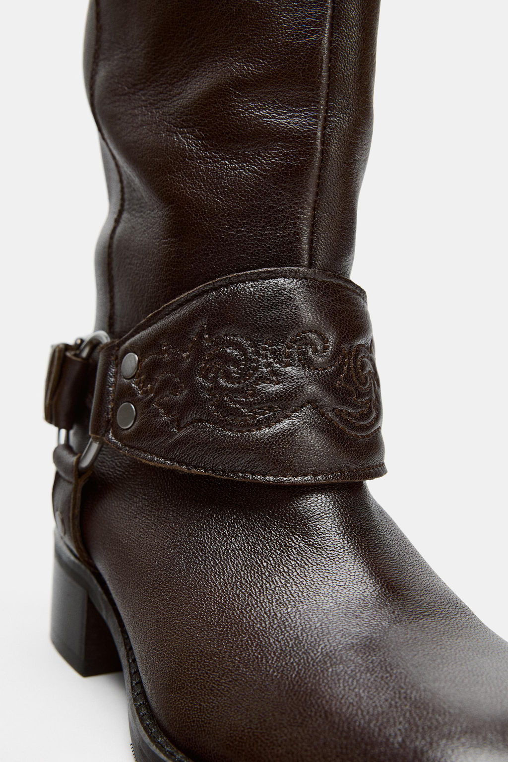 LEATHER FLAT EMBROIDERED BOOTS - Zara фото 18