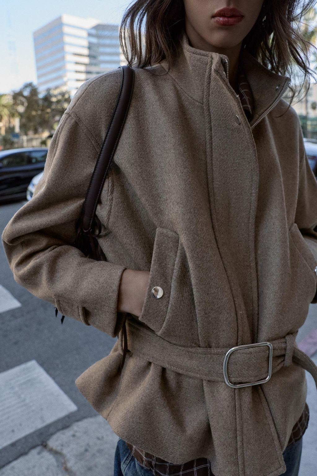 CROPPED WOOL COAT WITH BELT - Zara фото 2