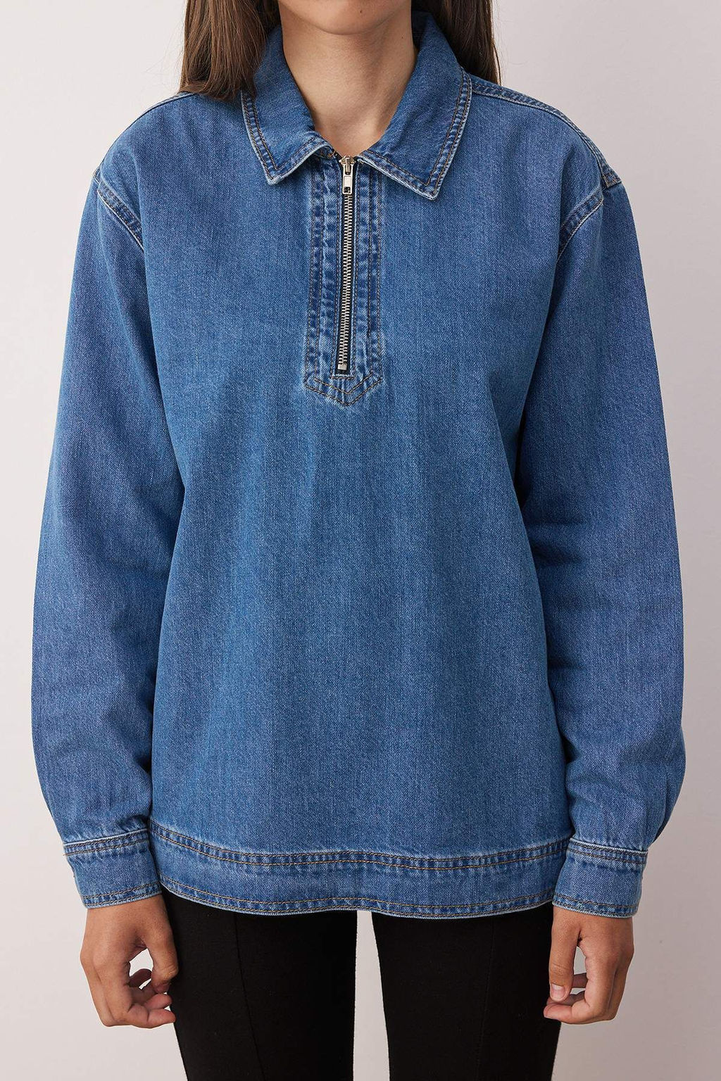 Mavi Fermuar Detayl? Denim Gomlek TWOAW26GO00002 - Trendyolmilla фото 3