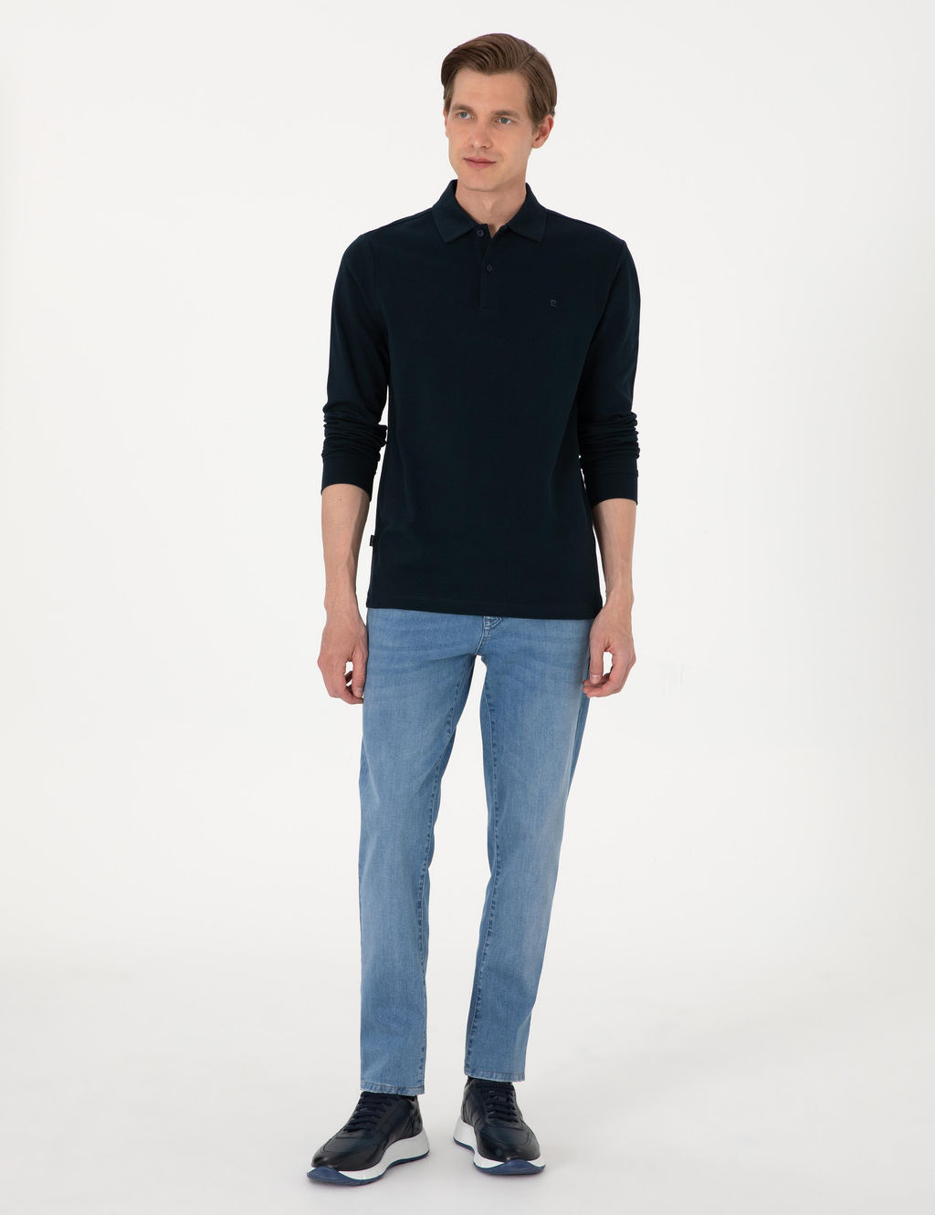 Lacivert Slim Fit K_vr_lmaz Polo Yaka Basic Pike Sweatshirt