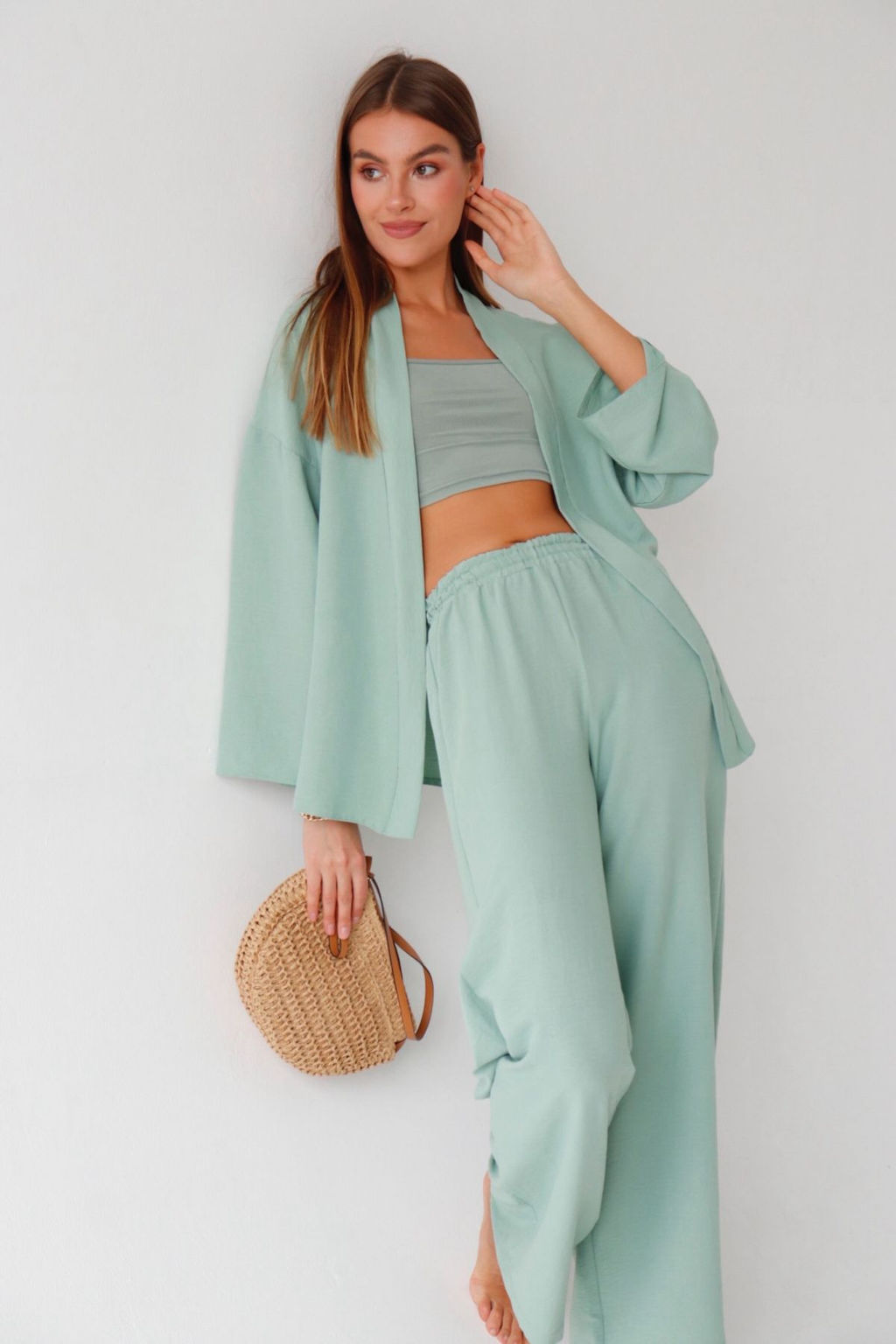 9363 Костюм из кимоно и брюк-палаццо в цвете мята - Martichelli фото 7