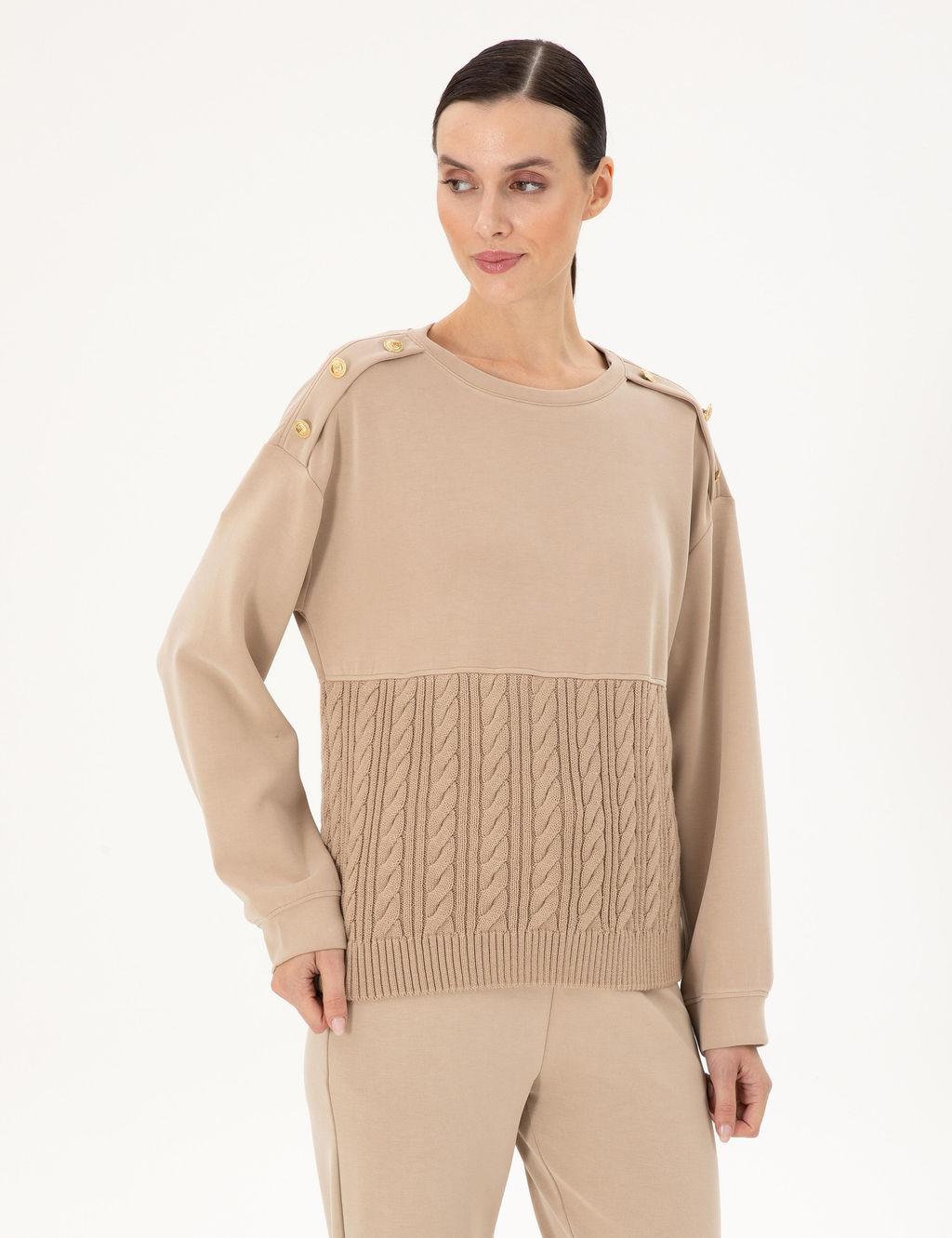 Bej Regular Fit Modal Kuma_ Sweatshirt