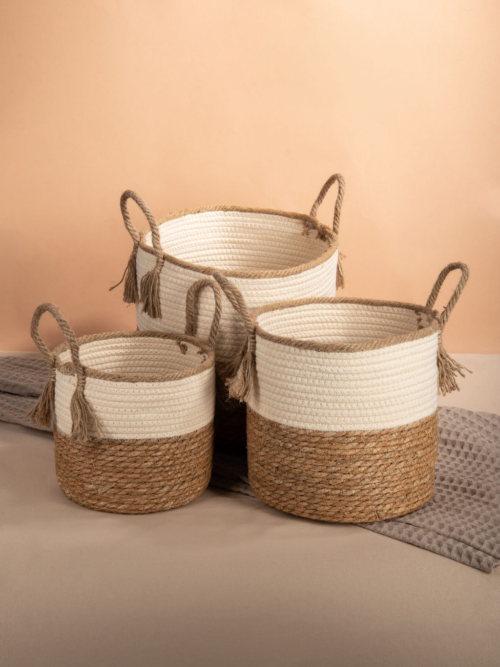 Корзина плетеная NEW, размер M, цвет белый/бежевый, арт JH-11127-1