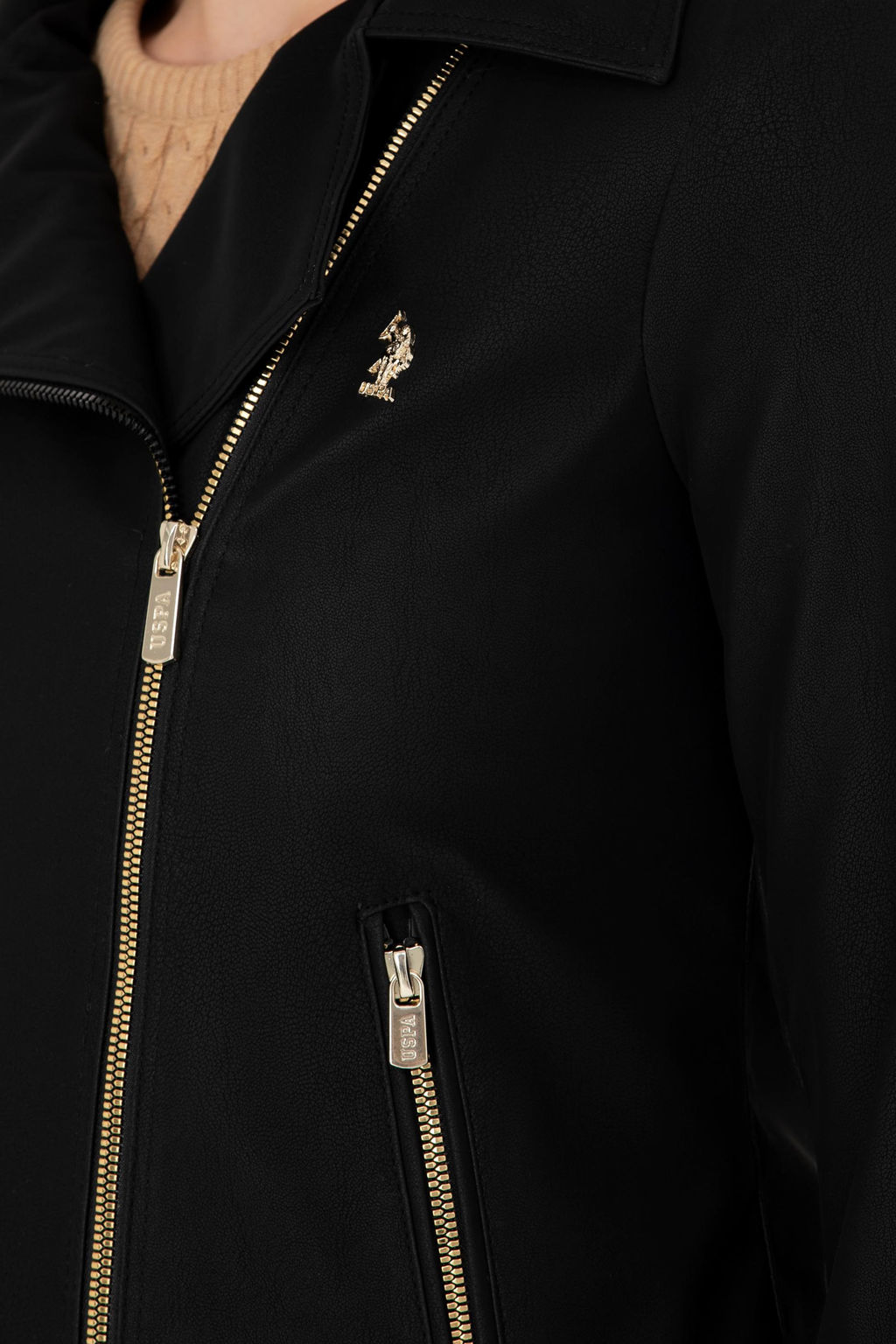 Женская черная кожаная куртка - U.s. polo assn фото 14