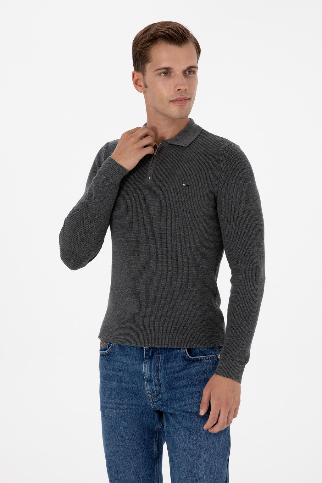 Erkek Antrasit Melanj Basic Kazak - U.s. polo assn фото 3