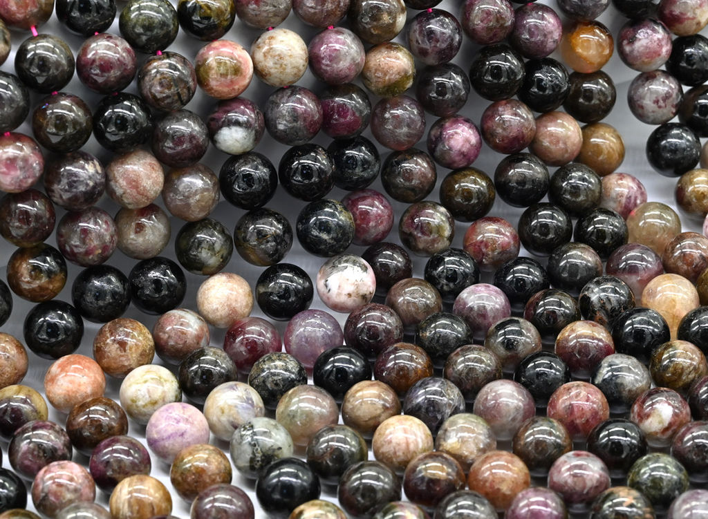Бусины из турмалина шарик 10мм, 38см, 38 бусин Радуга камня