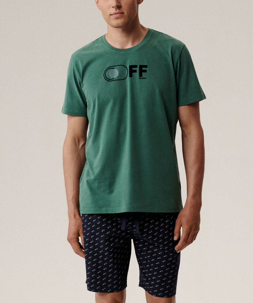 ATLANTIC NMP-395 Пижама мужская Off сосново-зеленый + темно-синий