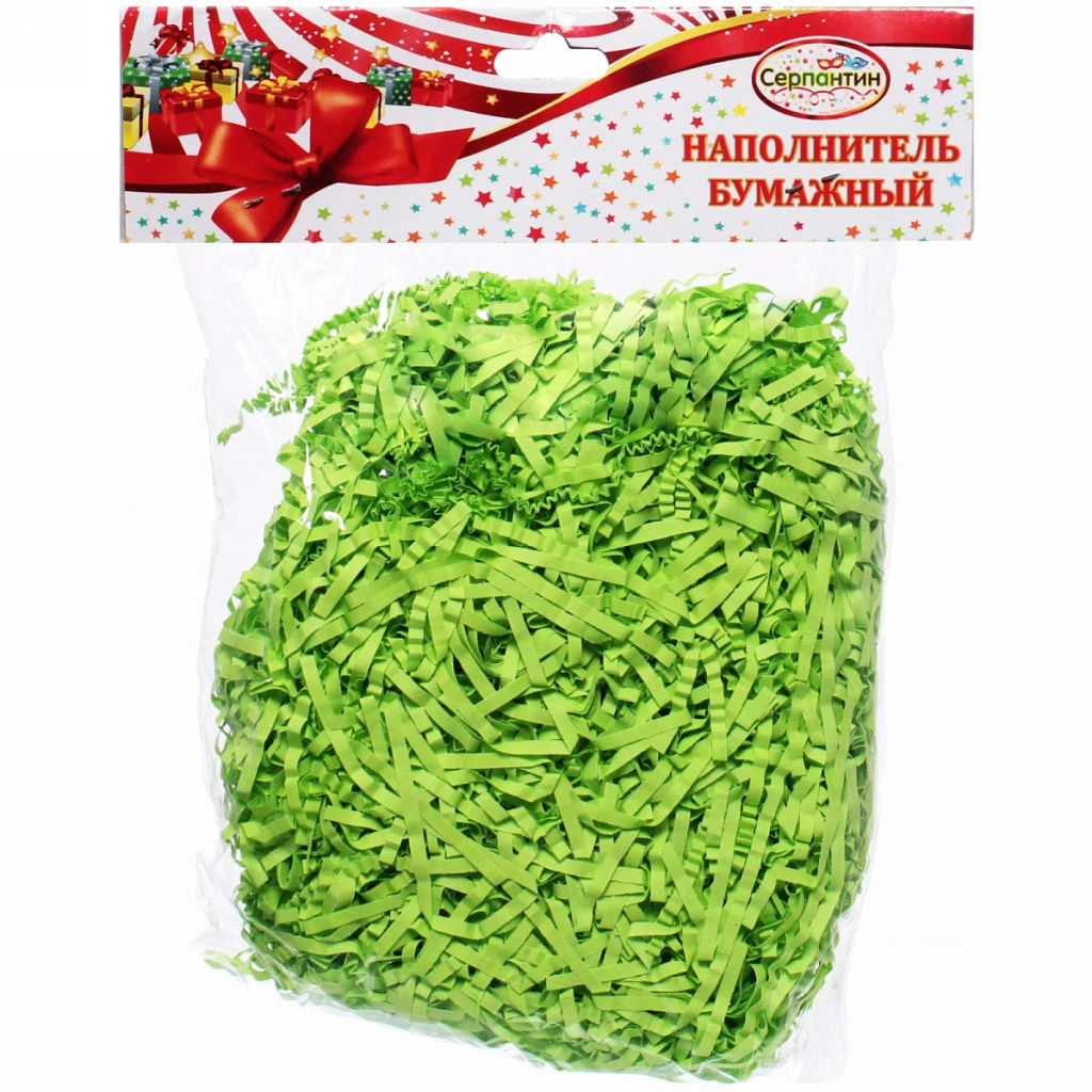 Цена за 2 шт. Наполнитель бумажный для подарков "Травушка" 50г (гофре), зелёный