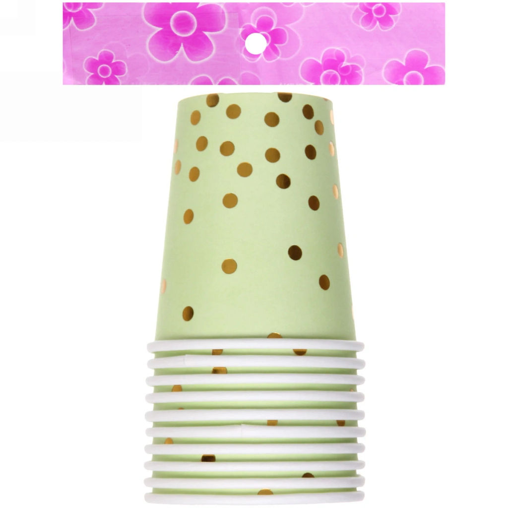 Цена за 6 шт. Стакан бумажный 0,2л в наборе 10 шт "Конфетти" салатовый