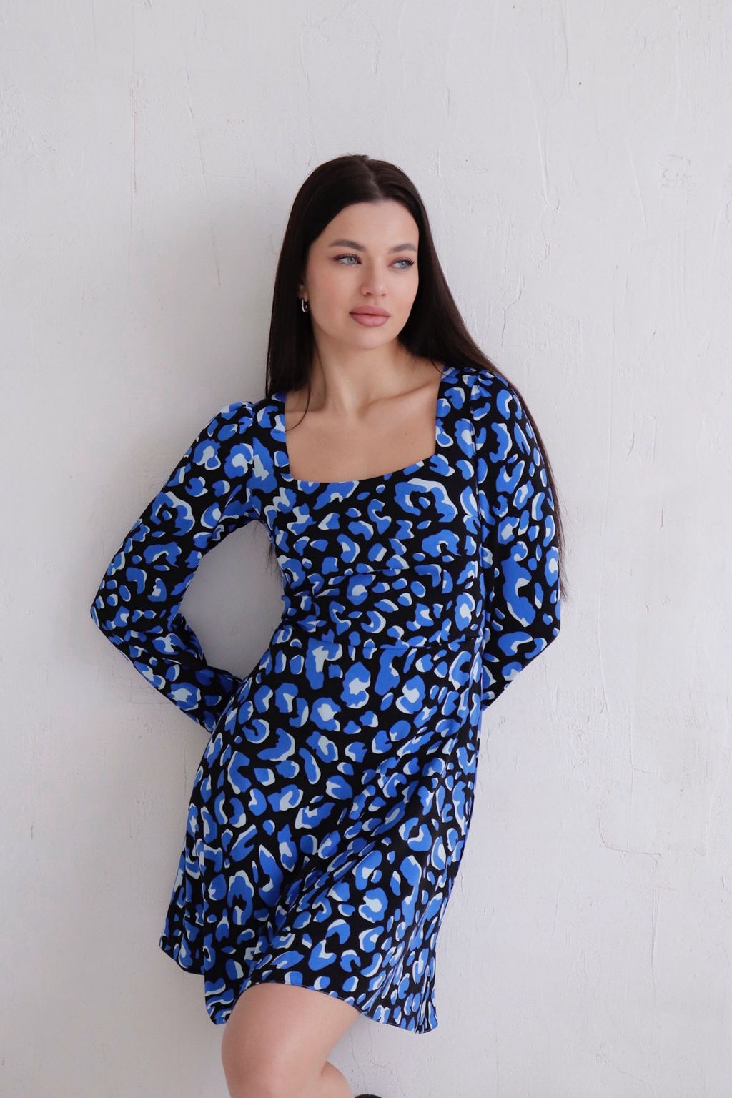 Платье с вырезом каре чёрно-синее - Martichelli фото 11