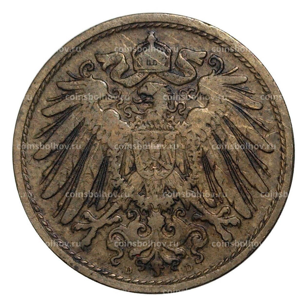 Монета 10 пфеннигов 1906 года D Германия