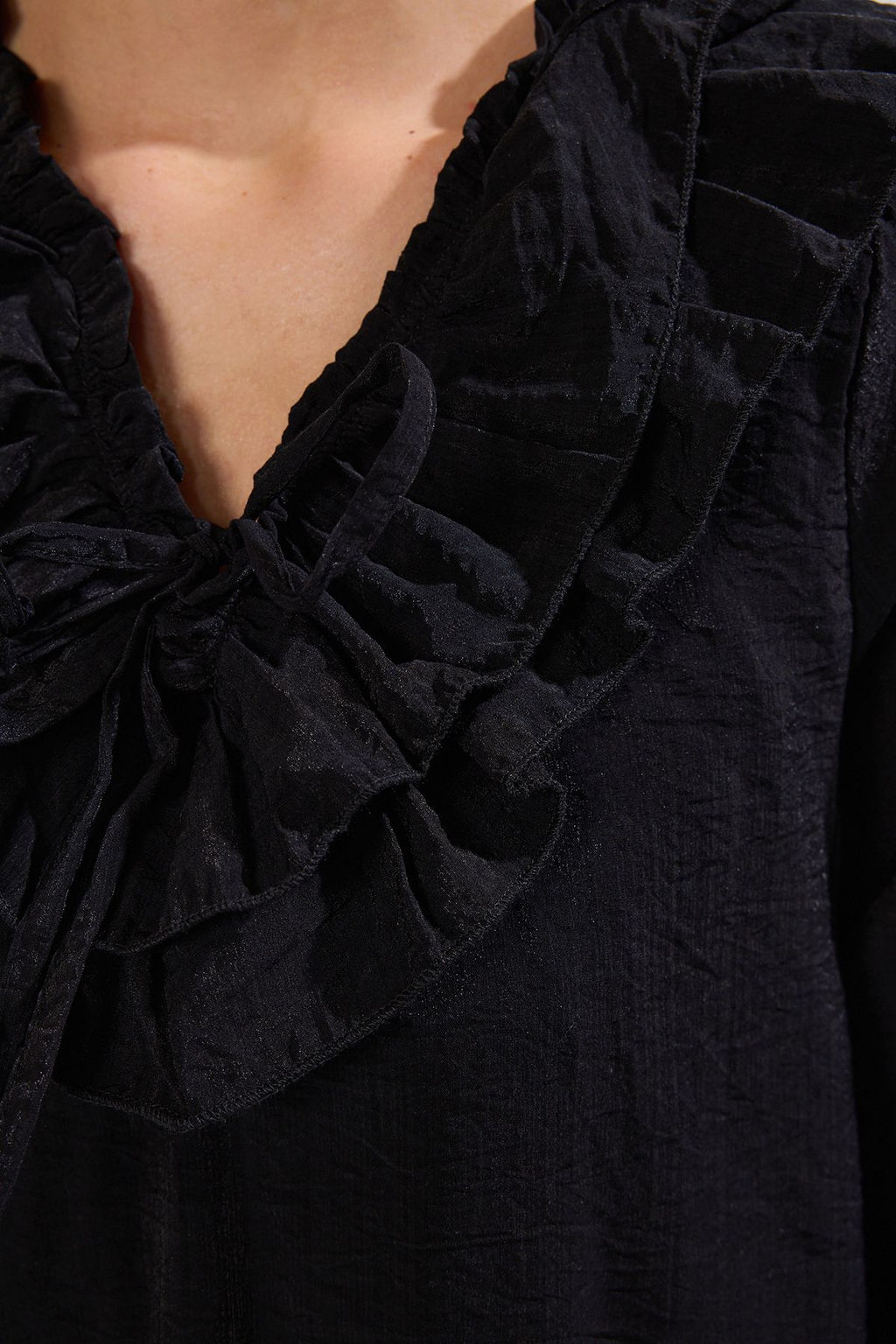 Siyah Duz Kesim F?rf?rl? Mini Dokuma Elbise TWOSS25EL00210 - Trendyolmilla фото 4