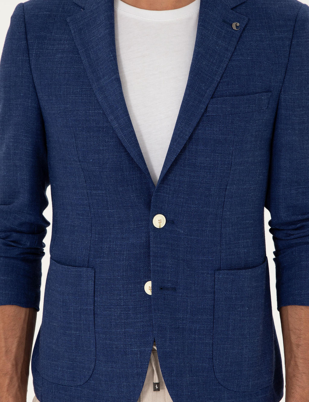Синий приталенный пиджак из смесового льна - Cacharel фото 7