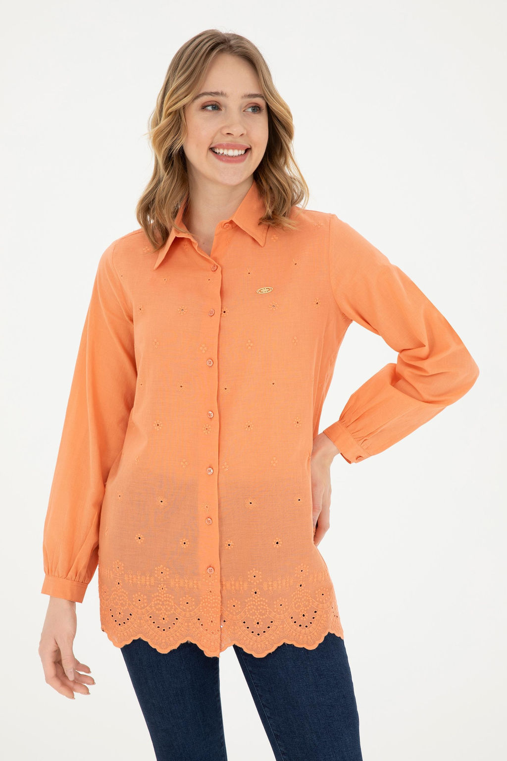 Женская рубашка лососевого цвета с длинным рукавом Неожиданная скидка в корзине - U.s. polo assn фото 3