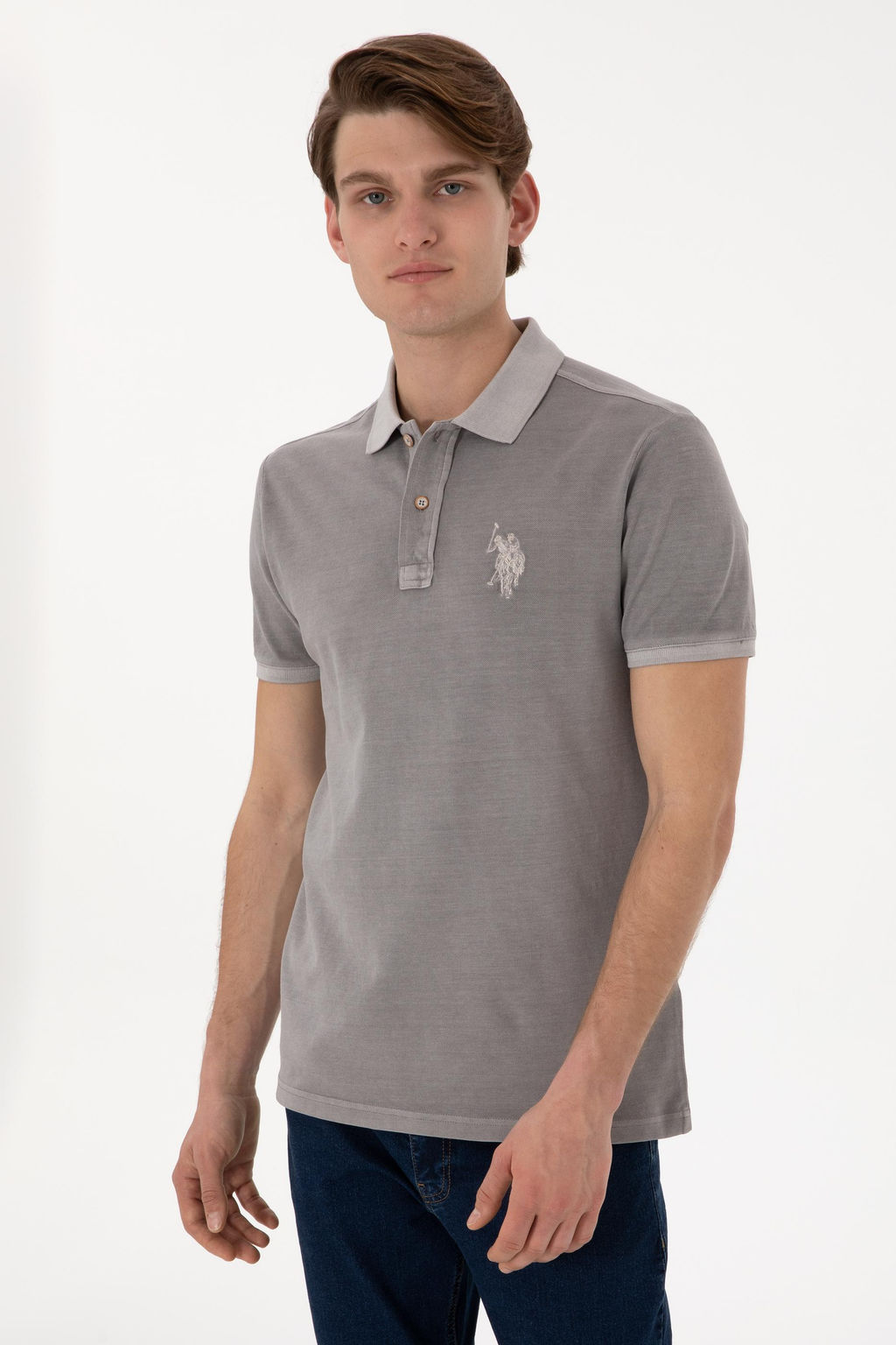 Erkek Slim Fit Polo Yaka Koyu Gri Basic Ti__rt Sepette S_rpriz _ndirim - U.s. polo assn фото 2