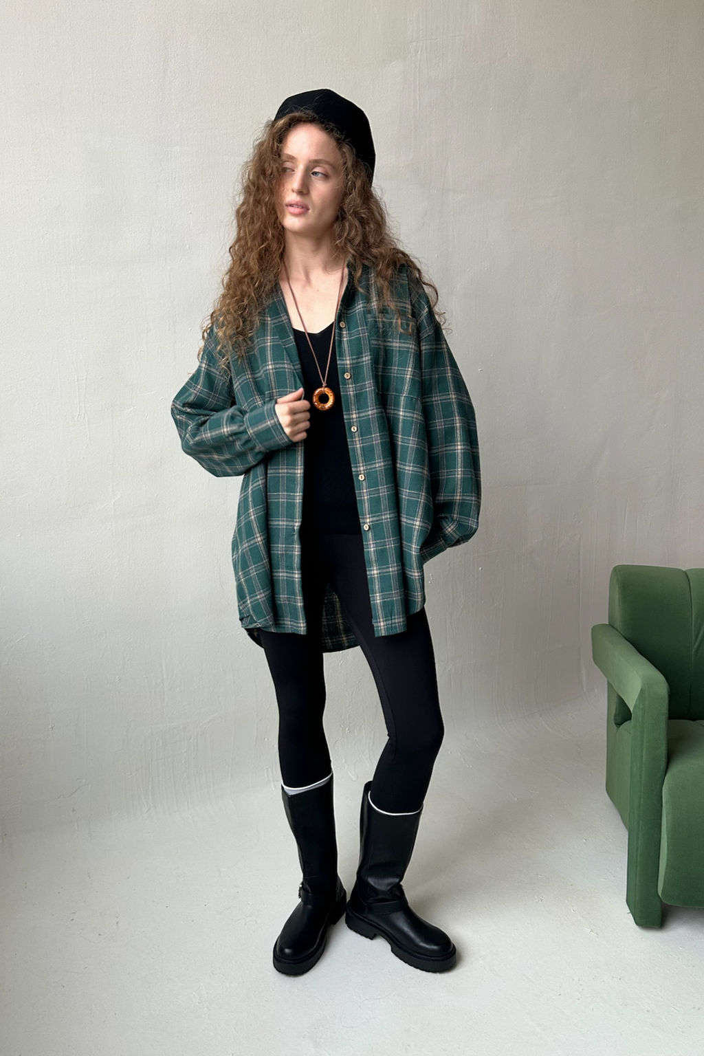 Рубашка женская HUG077/14/Зеленый, бежевый