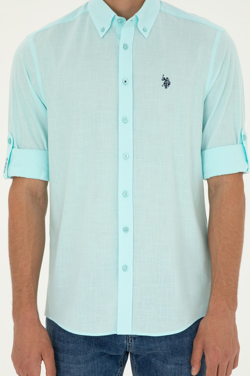 Рубашка мужская U.S. Polo Assn с длинным рукавом зеленая  фото 13