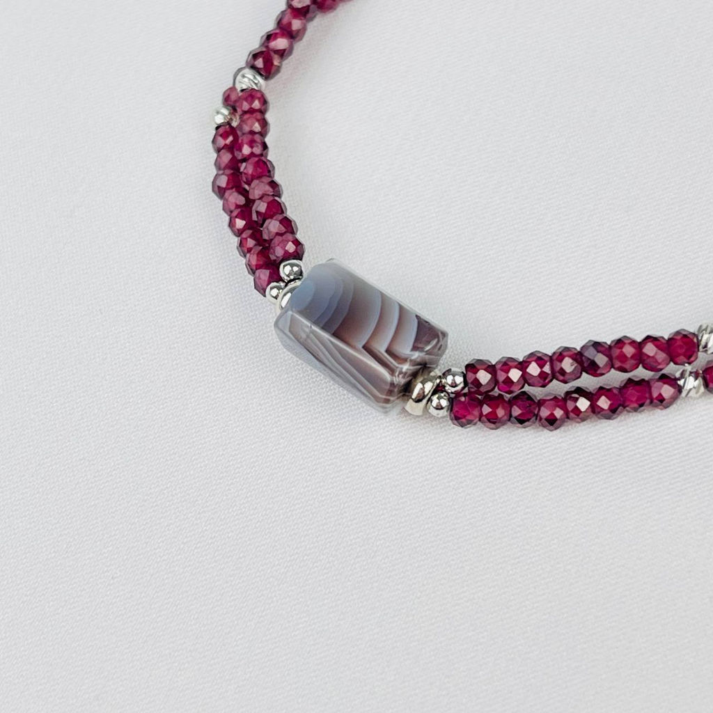 Браслет двойной из Граната и ботсванского Агата 16 см +