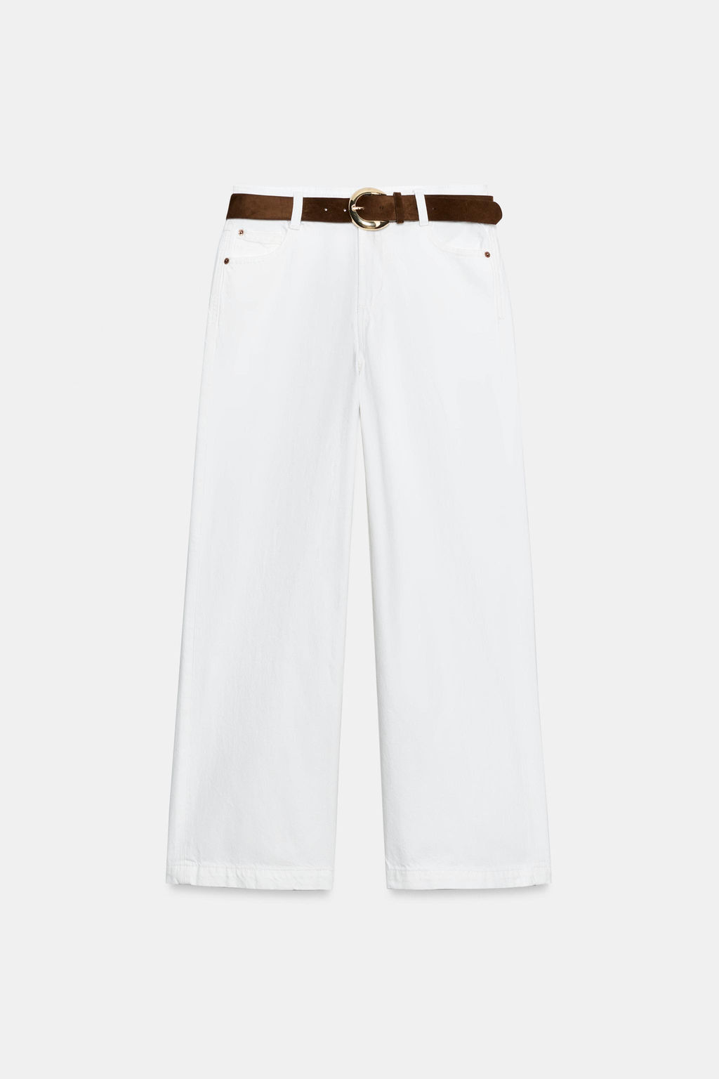 JEANS WIDE LEG CROPPED TIRO ALTO CINTUR?N / Blanco