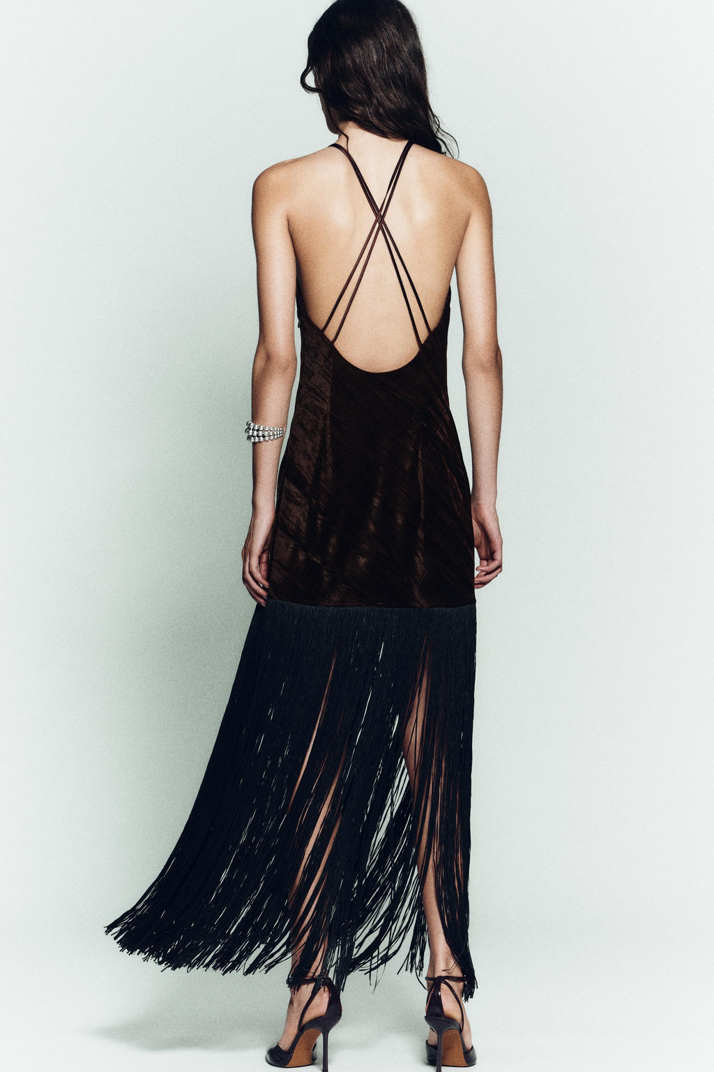 VELVET FRINGED MIDI DRESS - Zara фото 4