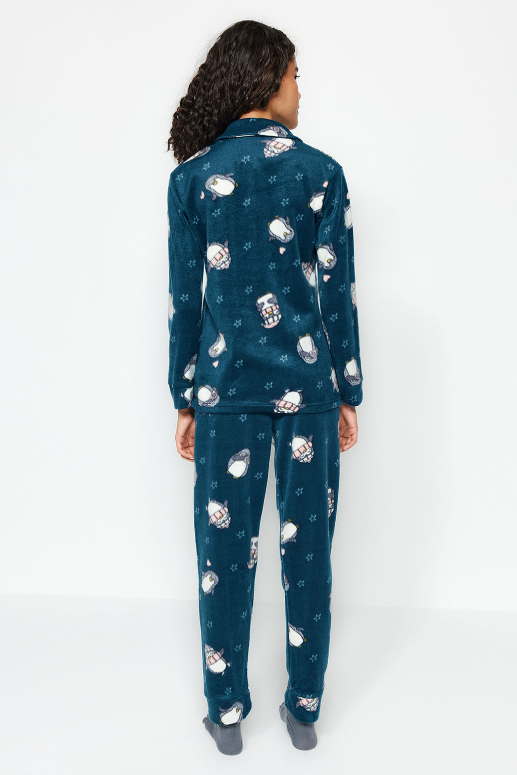 Trendyolmilla Petrol Penguen Desenli Polar K?sl?k Orme Pijama Tak?m? THMAW22PT0356 фото 6
