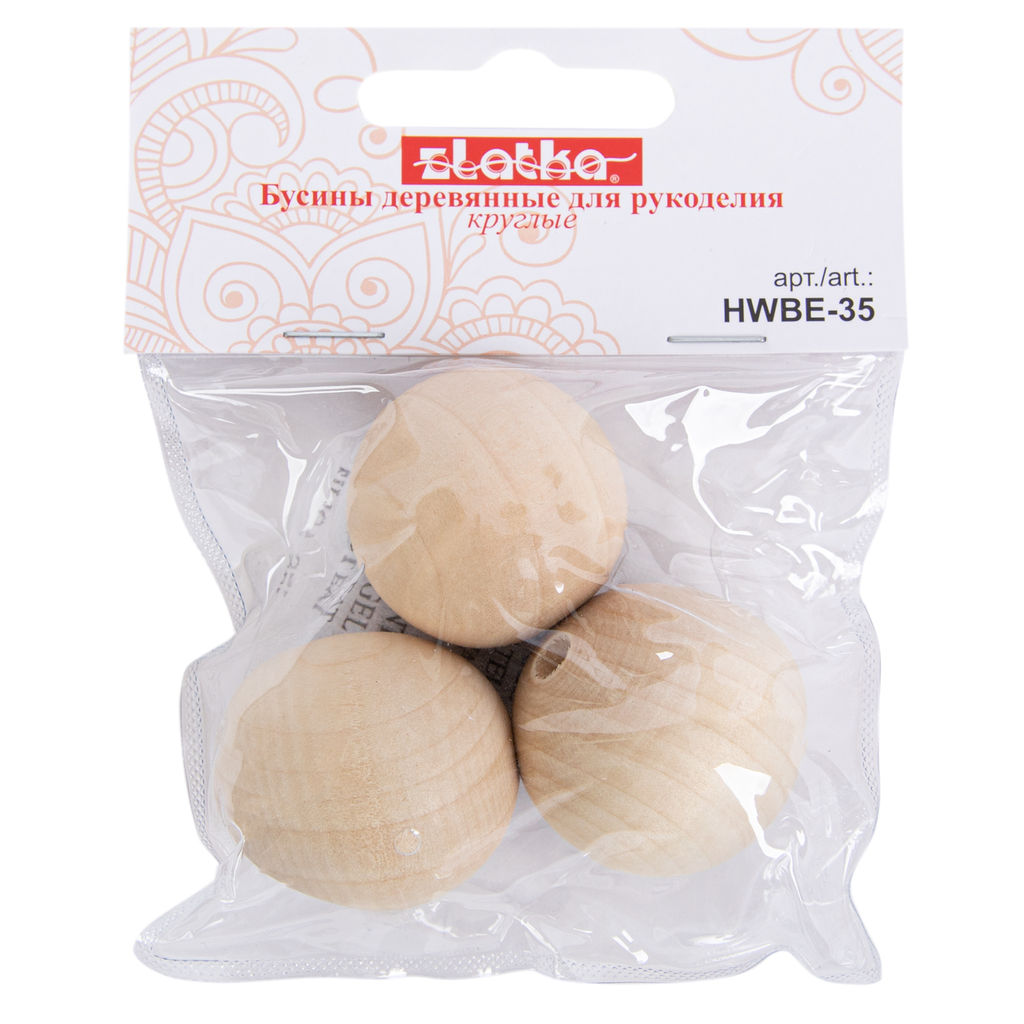 Бусина Zlatka дерево HWBE-35 35 мм 10 х 40 г светлое дерево  фото 3