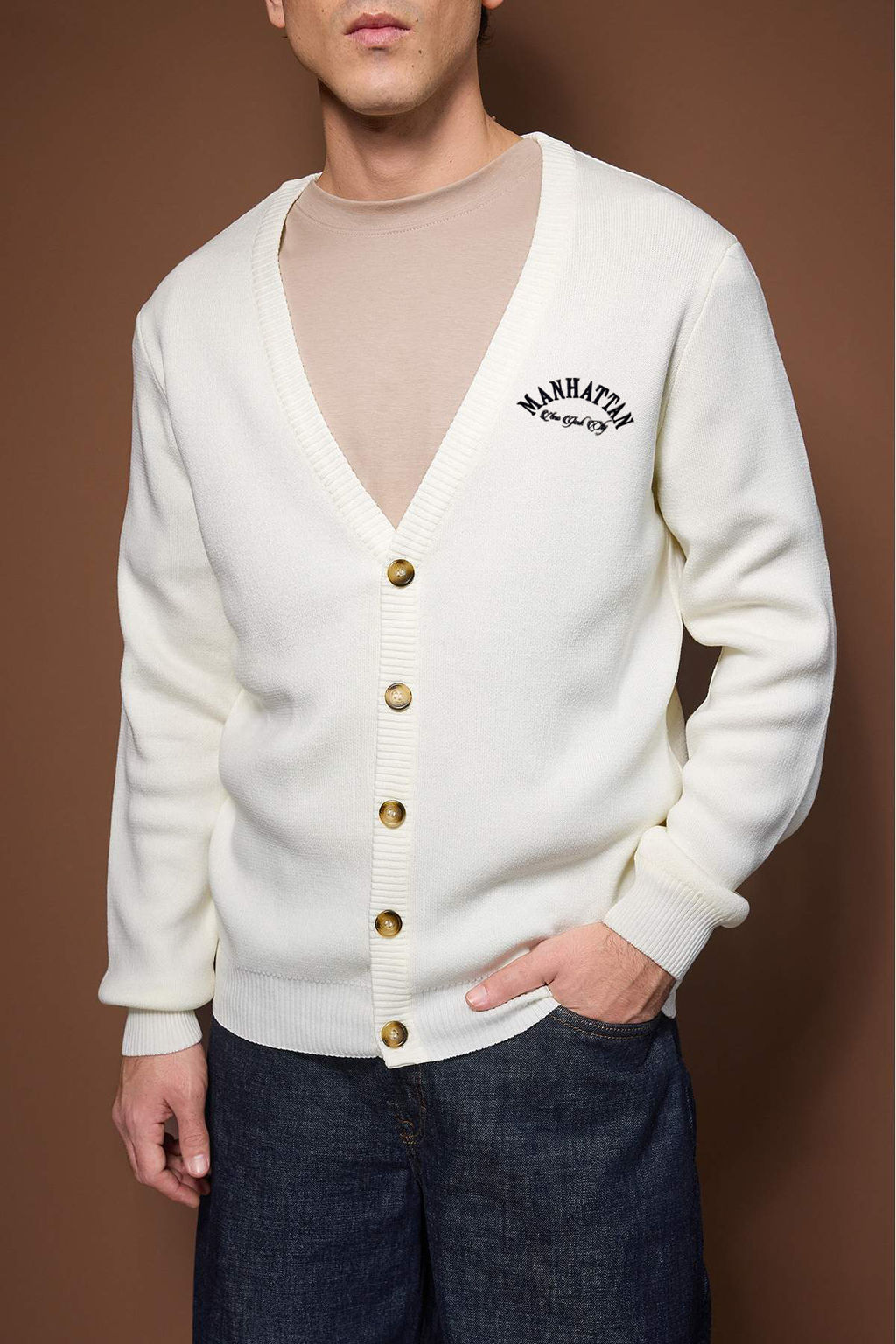 Ekru Oversize V Yaka Duz H?rka TMNAW26HI00000 - Trendyolmilla фото 3