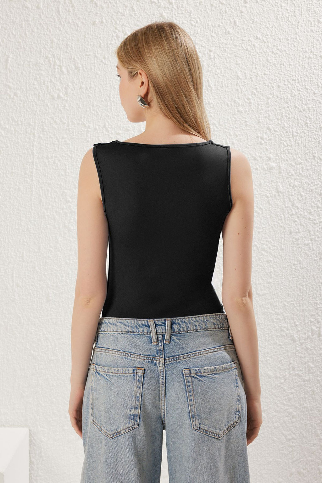 Siyah Buzgu/Drape Detayl? Fitted/Vucuda Oturan C?tc?tl? Esnek Orme Body TWOSS25BD00005