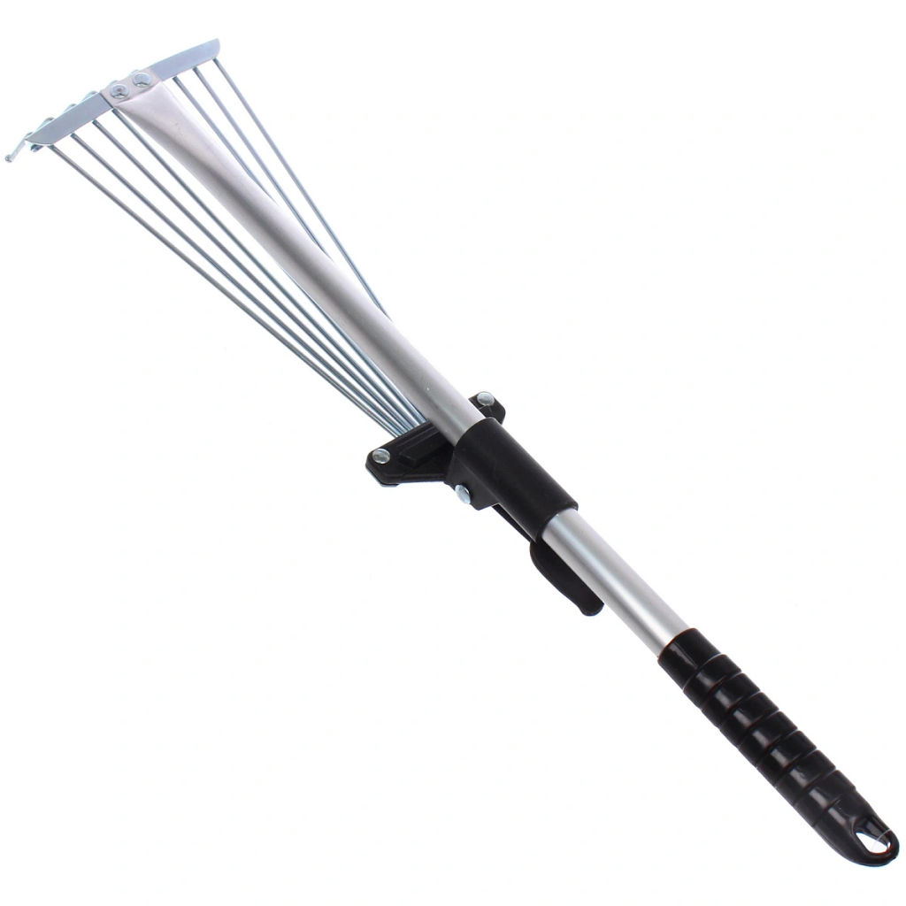 Грабли веерные раздвижные алюминивые малые с телескопическим черенком 9 зубьев 730мм ДоброСад