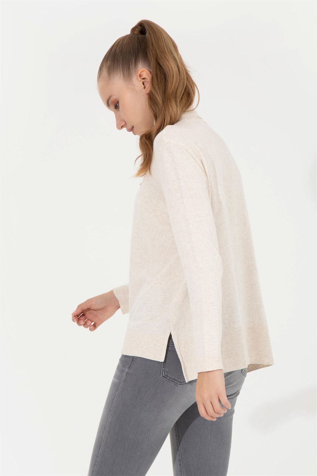 Женский базовый свитер кремового меланжевого цвета - U.s. polo assn фото 5