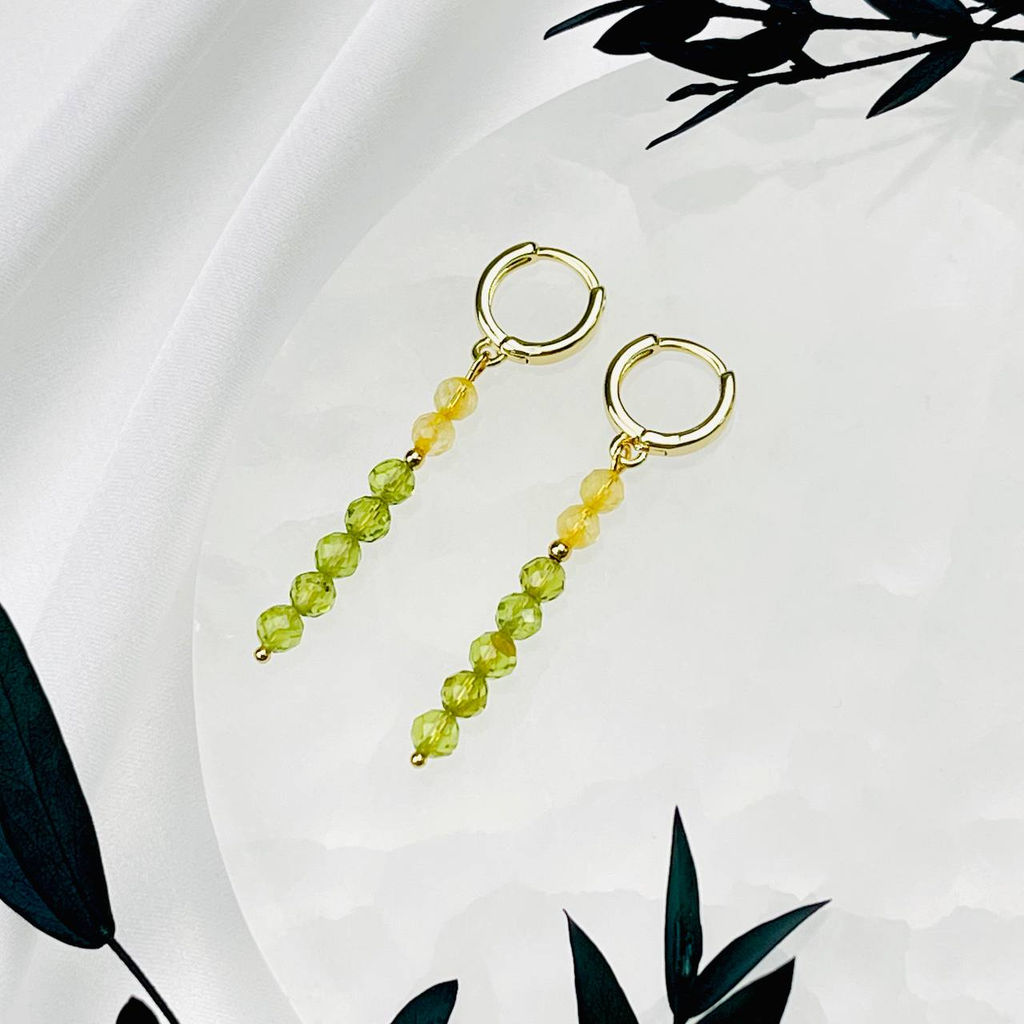 Серьги длинныые из Хризолита и Цитрина