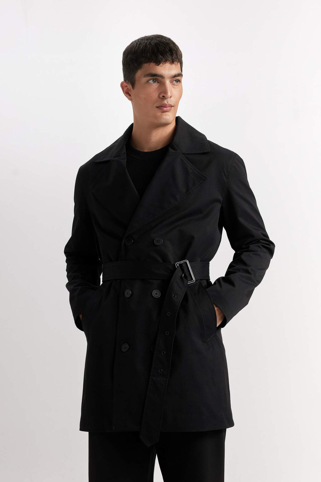 Slim Fit Dar Kesim Dugmeli Kemerli Trenckot - Defacto фото 5