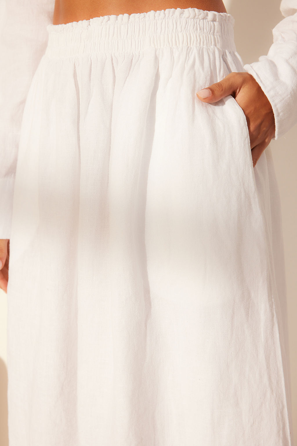 Beyaz %100 Keten Beli Lastikli Midi Etek Etek TWOSS26ET00043 - Trendyolmilla фото 5