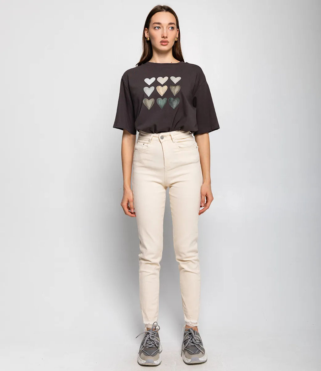 Джинсы #МСК6092, светло-бежевый