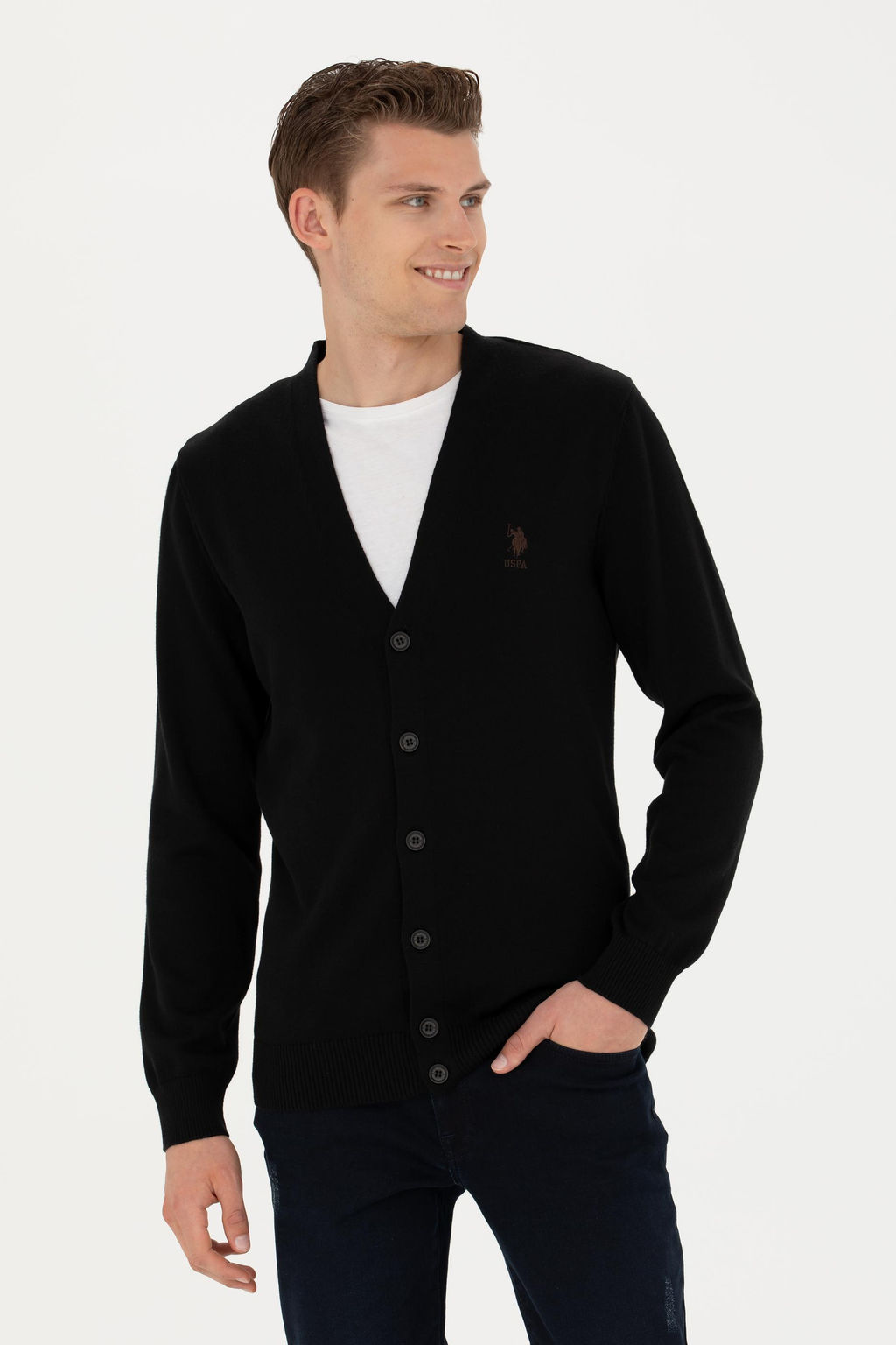 Мужской черный базовый трикотажный кардиган - U.s. polo assn фото 15