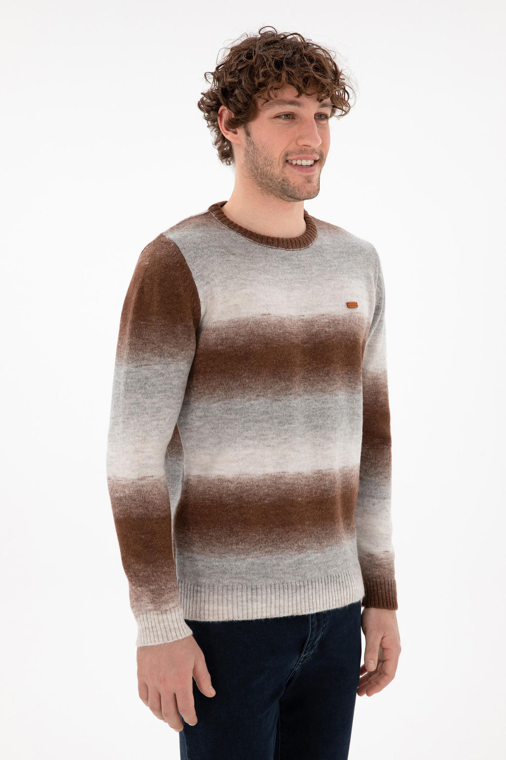 Erkek Slim Fit Bisiklet Yaka Gri Melanj Kazak - U.s. polo assn фото 3