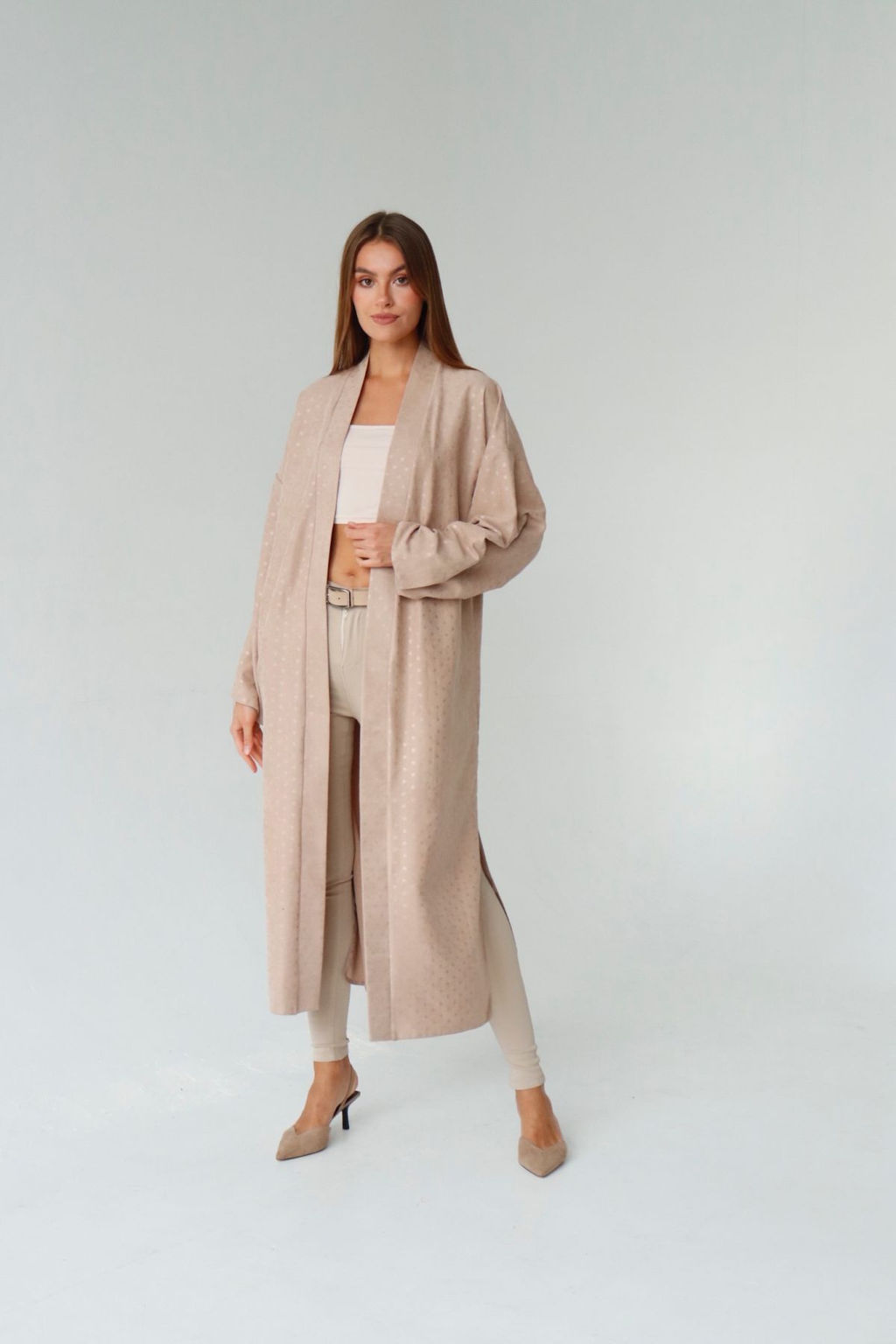 Кимоно длинное бежевое в горох - Martichelli фото 4