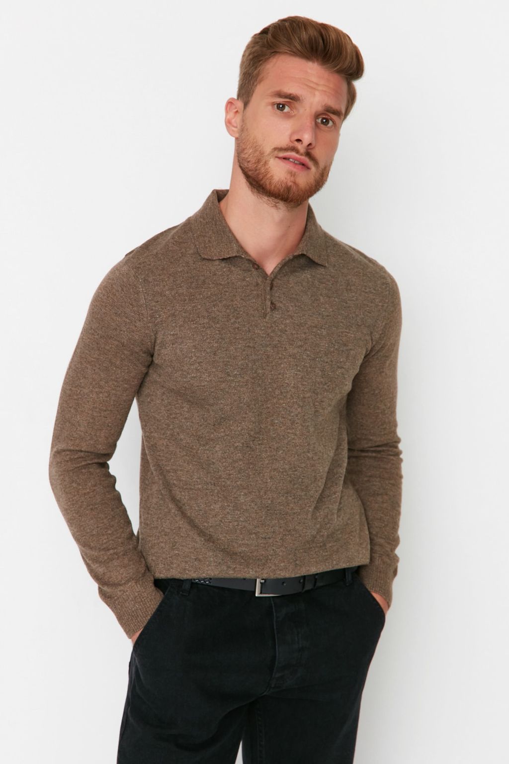 TRENDYOL MAN Lacivert Slim Fit Yunlu Polo Yaka Dugmeli Smart Triko Kazak TMNAW23KZ00238