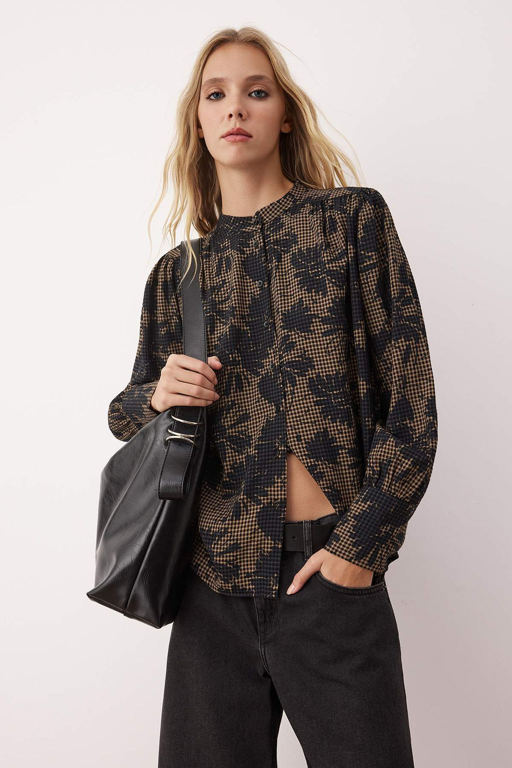 Cok Renkli Cicek Desenli Oversize/Genis Kal?p Boho Gomlek TWOAW26GO00037 TWOAW26GO00037