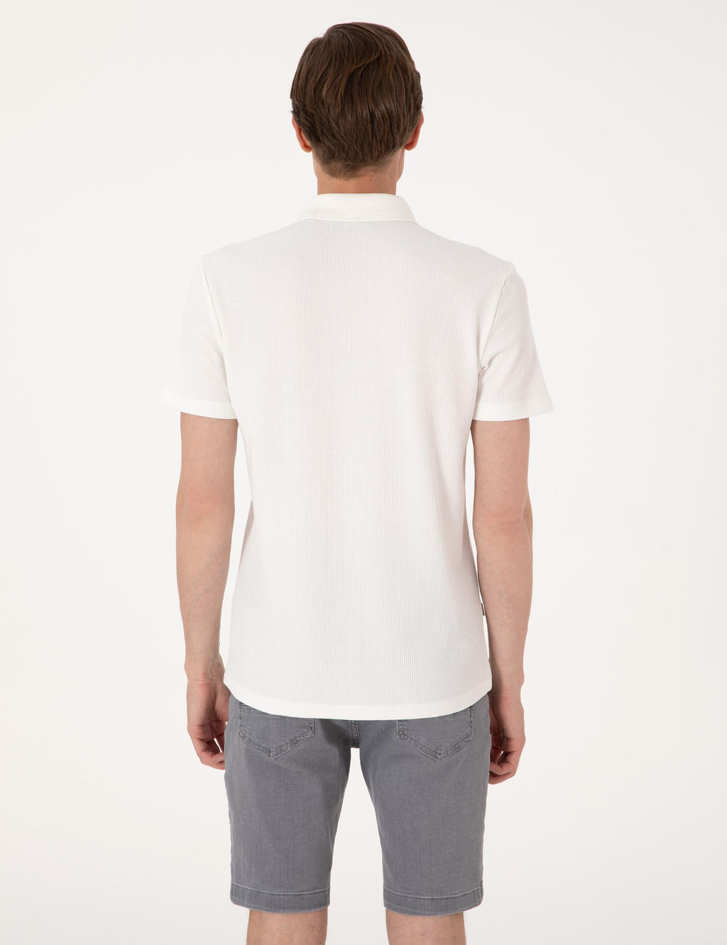 Ekru Slim Fit _rme Dokulu Polo Yaka Ti__rt