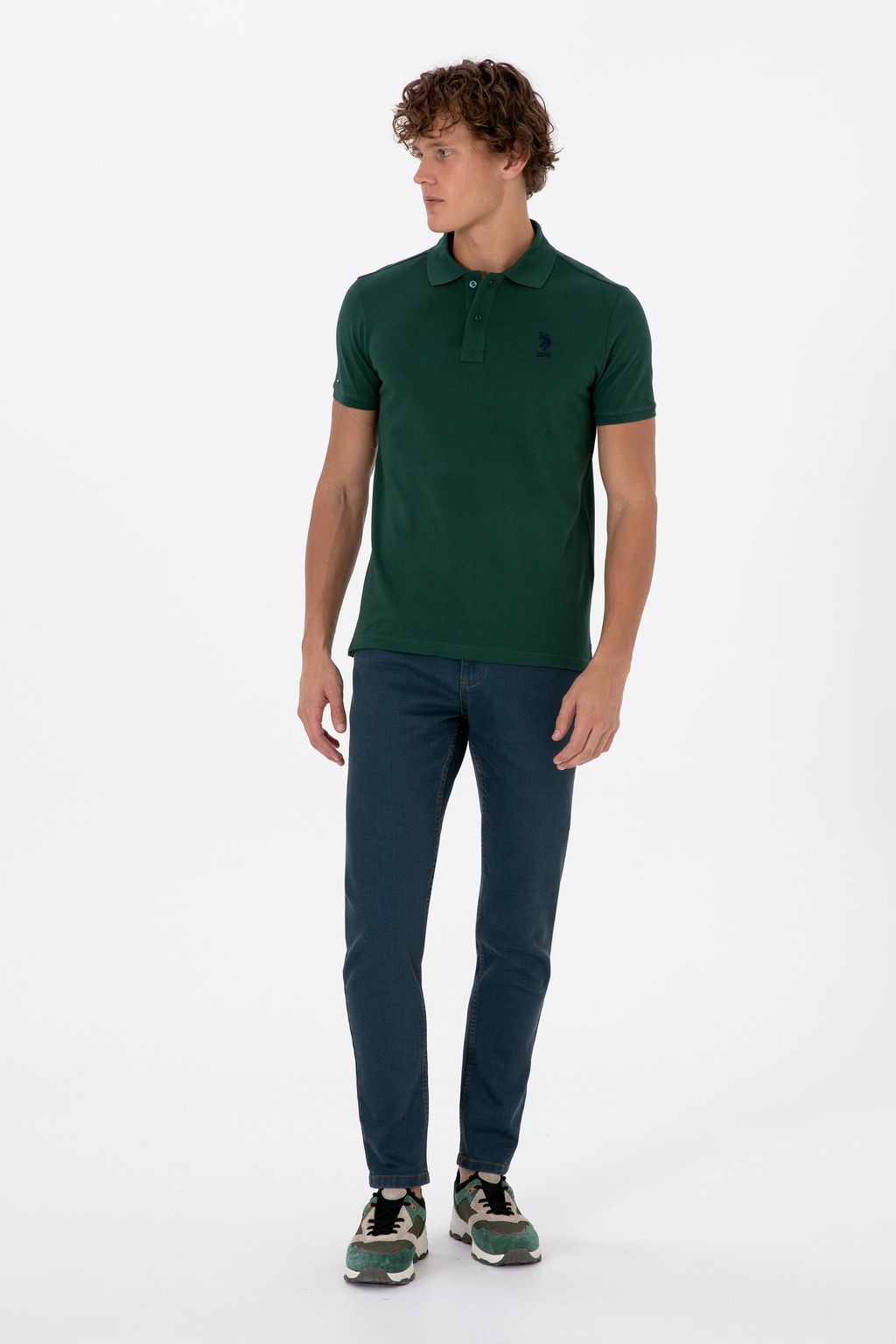 Поло Slim Fit Basic темно-зеленая из хлопка