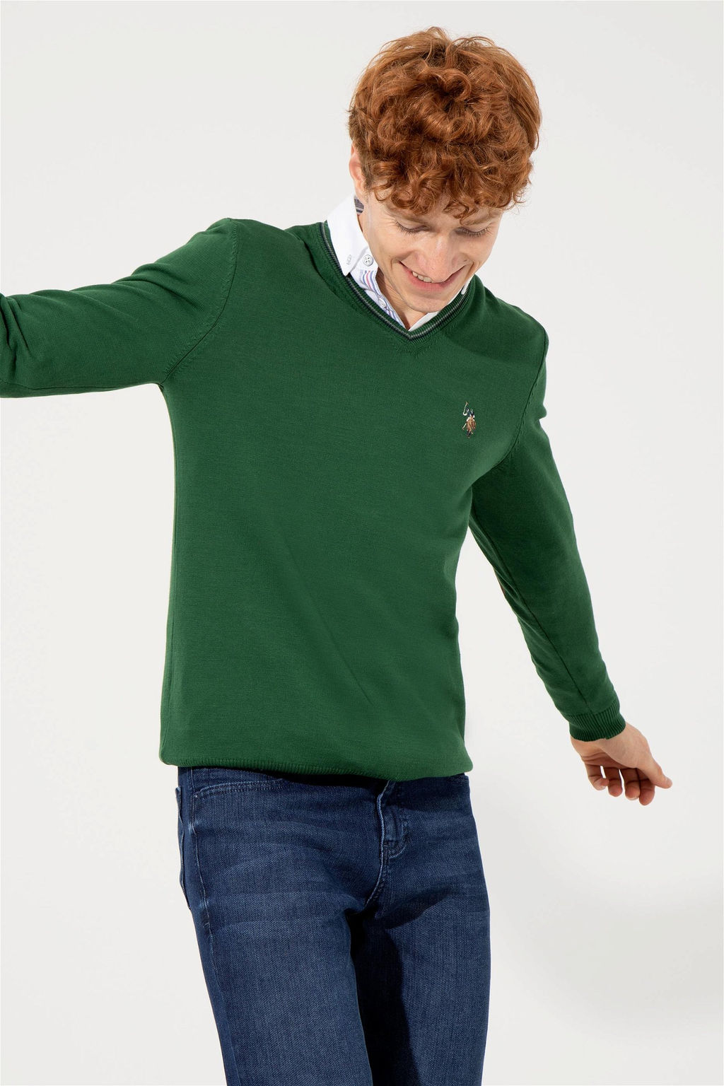 U. S. Polo Assn Мужской зеленый базовый трикотажный свитер с v-образным вырезом - U.s. polo assn фото 9