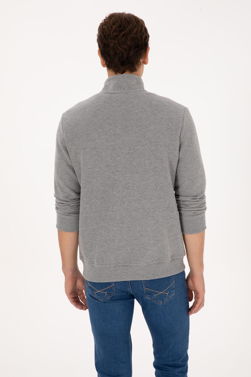 Erkek Regular Fit Yar_m Fermuarl_ Gri Melanj Basic Sweatshirt - U.s. polo assn фото 5