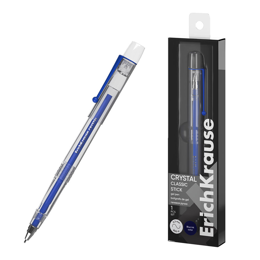 Цена за 24 шт. Ручка гелевая ErichKrause Crystal Stick Classic 0.5, цвет чернил синий (в пэт-боксе по 1 шт.)