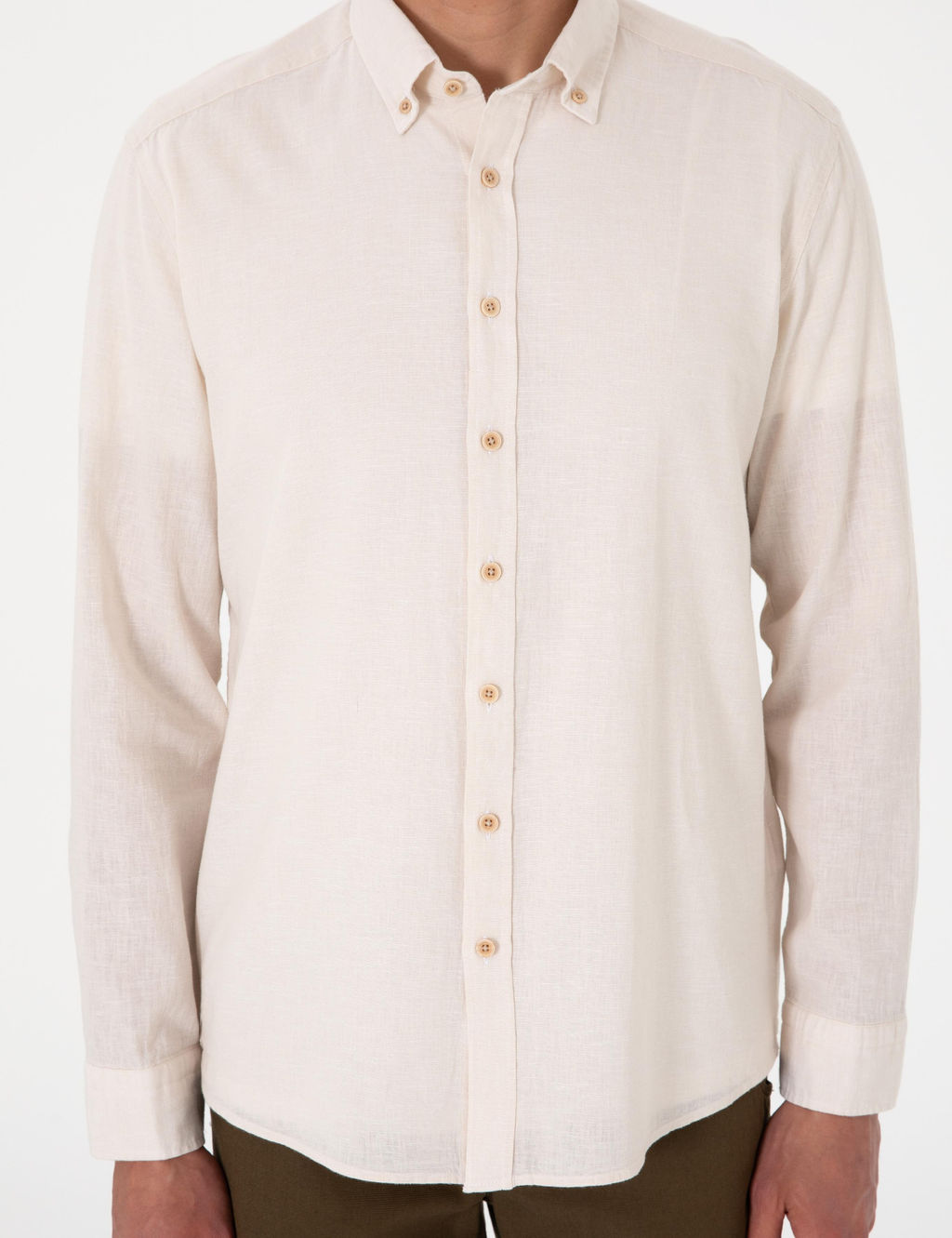Рубашка Pierre Cardin Regular Fit бежевая с льном