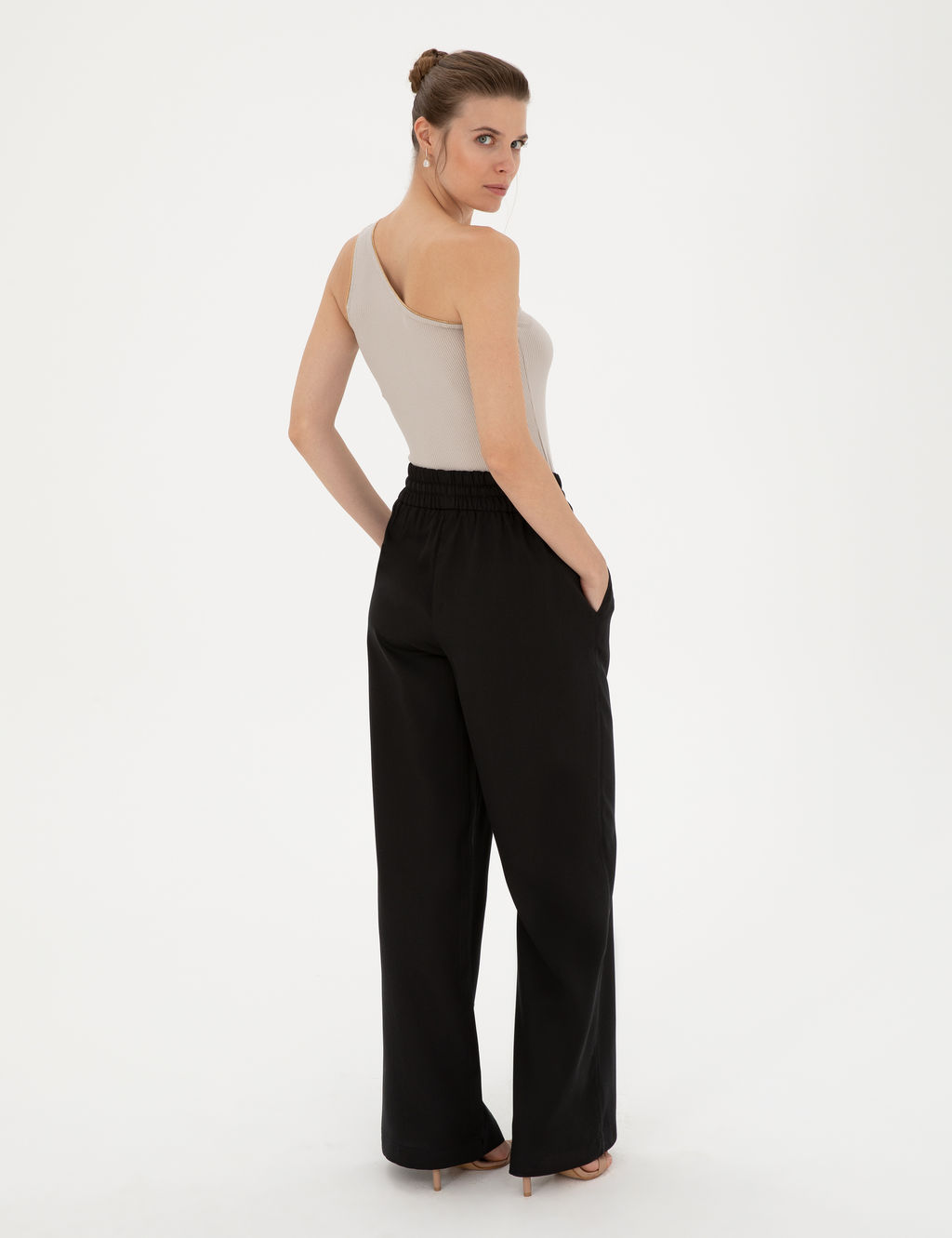 Siyah Y_ksek Bel Wideleg Pantolon
