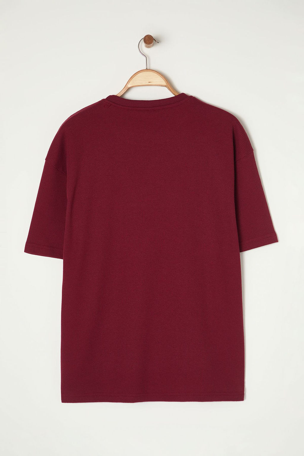 Basic Bordo Oversize/Genis Kesim Dokulu Waffle K?sa Kol T-Shirt TMNSS22TS00049