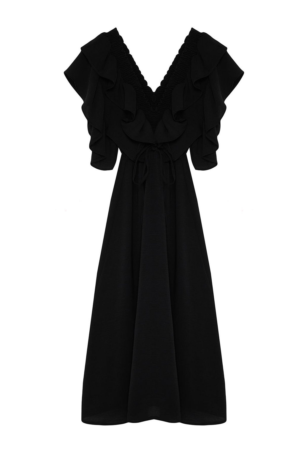 Siyah Duz A Kesim Volanl? Dokuma Elbise TWOSS24EL01053 - Trendyolmilla фото 7