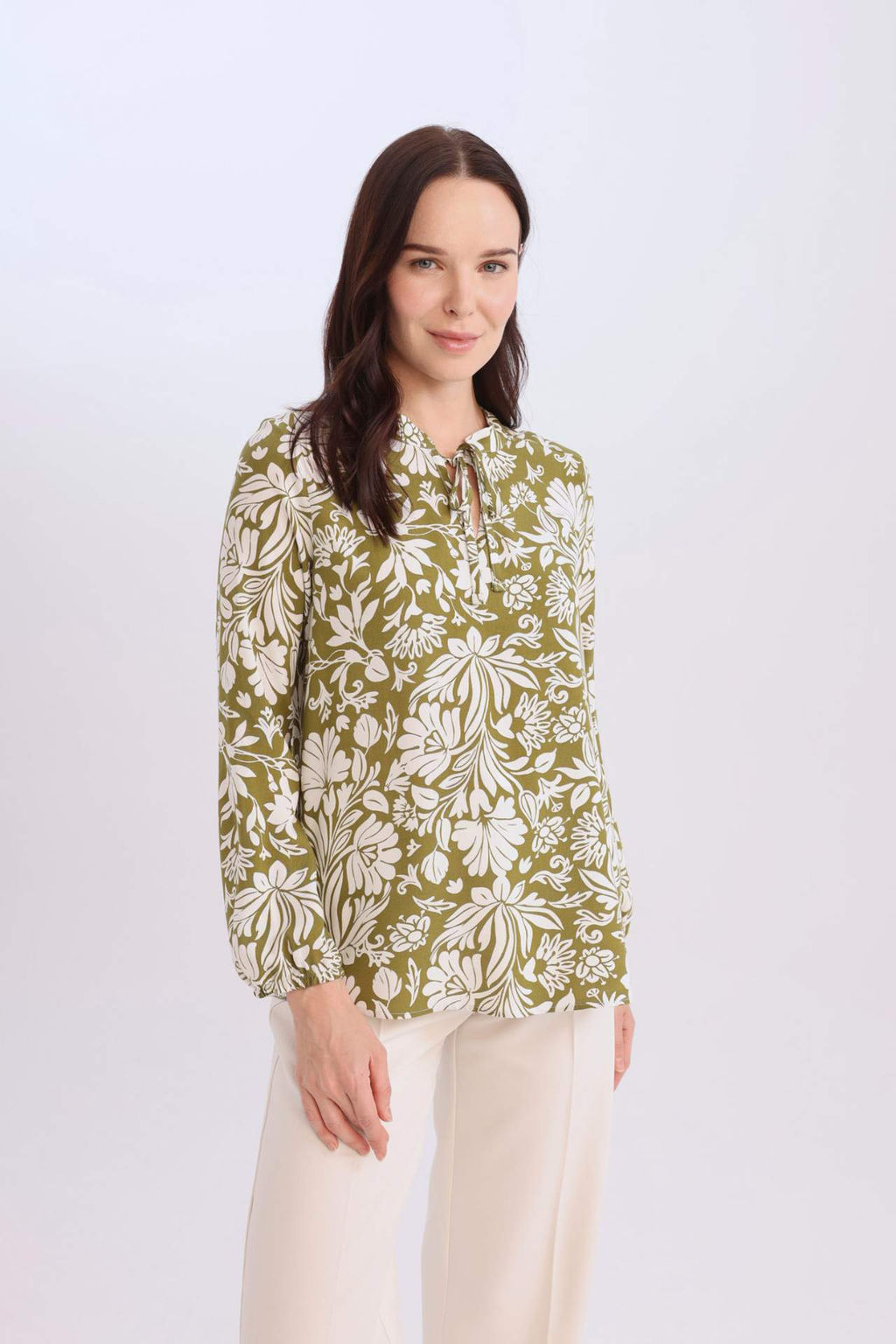 Regular Fit Apas Yaka Desenli Uzun Kollu Bluz - Defacto фото 9